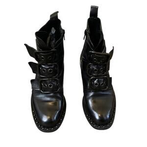 Just Juice Italy Black Leather Buckle Studded Ankle Boots –Goth Booties, Size 37